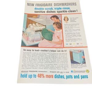 Vintage 1959 Frigidaire GM Sparkle Clean Dishes Ad Advertisement